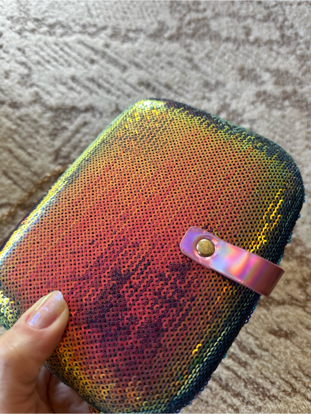 Iridescent Rainbow Sequin Evening Bag Color Shift Clutch - Picture 11 of 16